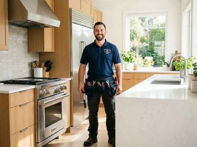 Appliance Repair Hero technician in a Blue Ridge, TX kitchen after an appliance repair